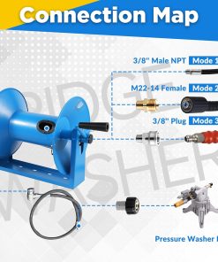 RIDGE WASHER Pressure Washer Hose Reel 180FT, Mounted Heavy Duty High Power Washer Hose Reel, 4000 PSI Manual Crank Hoses Reel, 3-8' Whip Hose - 4