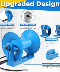 RIDGE WASHER Pressure Washer Hose Reel 180FT, Mounted Heavy Duty High Power Washer Hose Reel, 4000 PSI Manual Crank Hoses Reel, 3-8' Whip Hose - 5