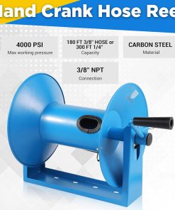 RIDGE WASHER Pressure Washer Hose Reel 180FT, Mounted Heavy Duty High Power Washer Hose Reel, 4000 PSI Manual Crank Hoses Reel, 3-8' Whip Hose - 6