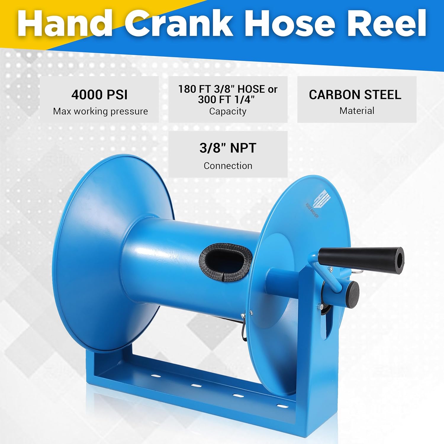 RIDGE WASHER Pressure Washer Hose Reel 180FT, Mounted Heavy Duty High Power Washer Hose Reel, 4000 PSI Manual Crank Hoses Reel, 3-8' Whip Hose - 6