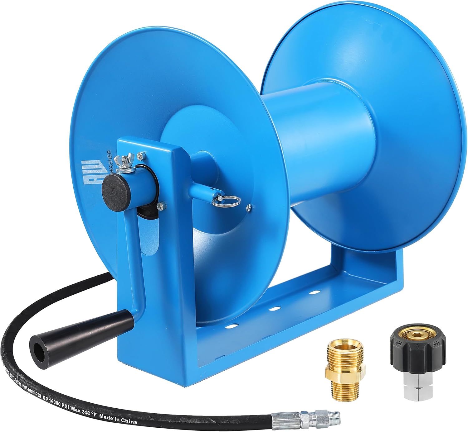 RIDGE WASHER Pressure Washer Hose Reel 180FT, Mounted Heavy Duty High Power Washer Hose Reel, 4000 PSI Manual Crank Hoses Reel, 3-8' Whip Hose - 7