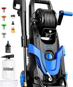 2026 Upgrade Pressure Power Washer 4800PSI w-4 Quick Connect Nozzles, Inlet Hose & Filter&500ML Soap Tank, High Cleaning Machine for Cars-Fences-Driveways-Patios-Home Cleaning,Blue - 1