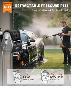 Giraffe Tools Wall Mounted Pressure Washer Essential with Upgraded 1800W Motor, 2900 PSI, 2.2 GPM Electric Power Washer, Automatic Rewind, 100ft Pressure Hoses - 2