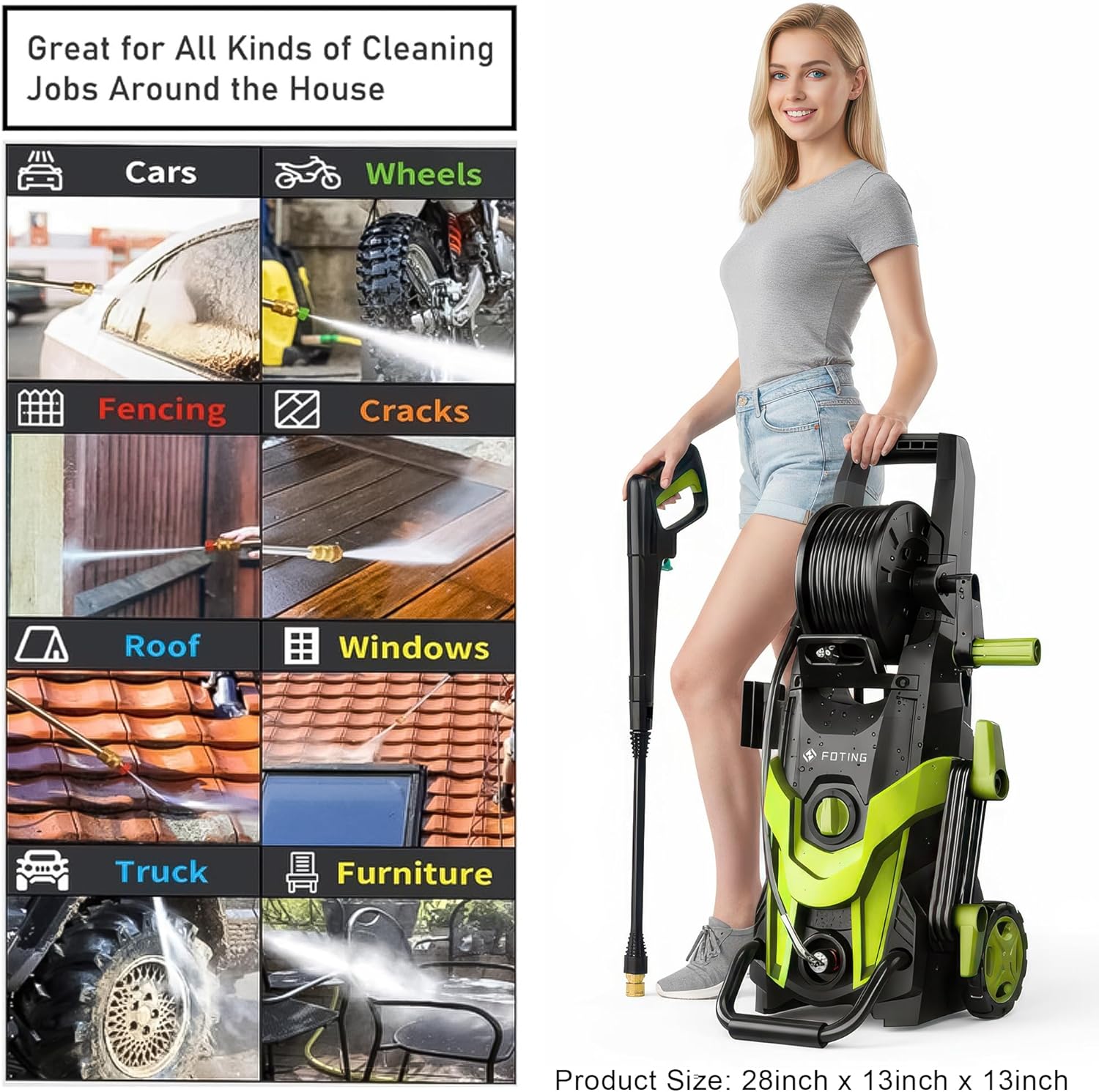 Pressure Power Washer 4500PSI with 4 Quick Connect Nozzles, Inlet Hose & Filter, Foam Cannon for Cars-Fences-Driveways-Patios-Home Cleaning - 4
