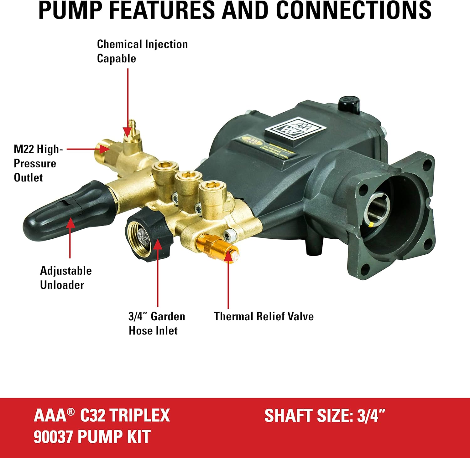 AAA 3700 PSI 2.5 GPM Replacement Triplex Pressure Washer Pump Kit for SIMPSON Gas Power Washer Pumps, 3/4" Shaft, Horizontal Engine Fit, PowerBoost (90037) - Image 3