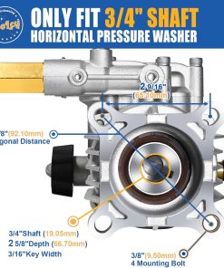 Alternative view of TOOLCY 3/4" Shaft Horizontal Pressure Washer Pump, 2600-3300 PSI @ 2.5 GPM - Power Washer Pump for Gas Washer - Compatible with Honda, Simpson, Ryobi and More