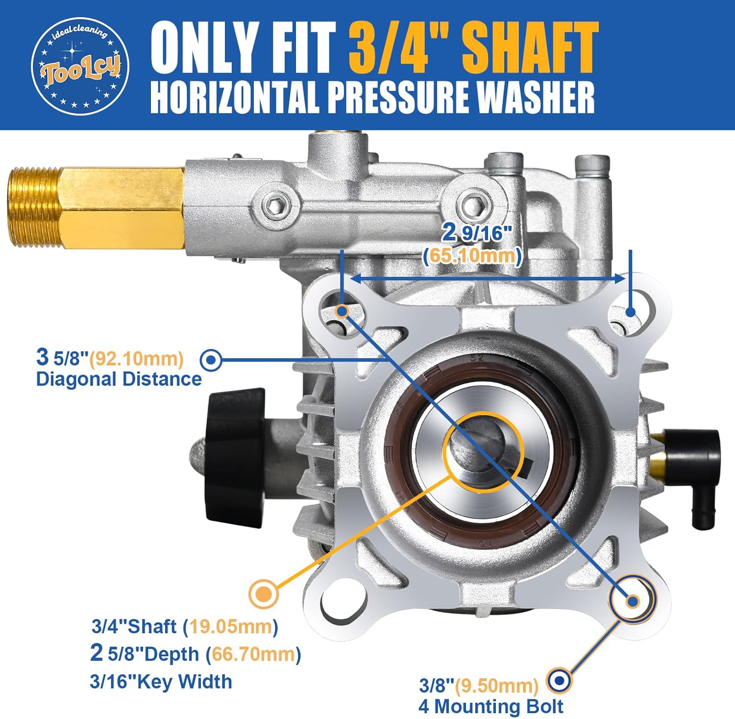 TOOLCY 3/4" Shaft Horizontal Pressure Washer Pump, 2600-3300 PSI @ 2.5 GPM - Power Washer Pump for Gas Washer - Compatible with Honda, Simpson, Ryobi and More - Image 2