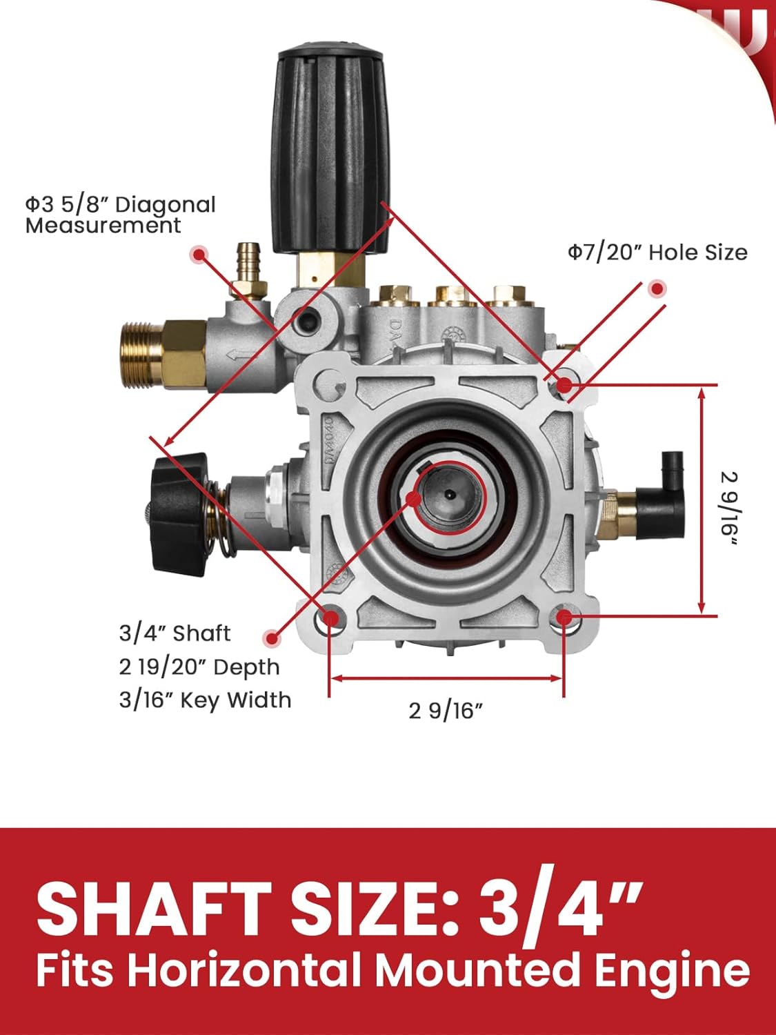 WOJET Pressure Washer Pump, 3/4" Shaft, 3400PSI 2.5GPM, Horizontal Power Washer Pump With Anti-seize, Self-Priming, Replacement Pressure Washer Pump Kit for Dewalt, Simpson, Craftsman, Honda, Generac - Image 6