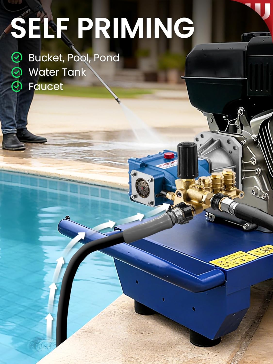 WOJET Triplex Plunger Pressure Washer Pump, 4400PSI 4.0GPM, 1" Shaft, Self-Priming, Horizontal Replacement Pump Kit for Honda GX270 GX340, Dewalt 4000/4200PSI, Simpson PS60869, Generac 9-15HP Engines - Image 7