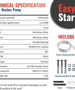 Alternative view of YAMATIC 7/8" Shaft Vertical Pressure Washer Pump 3000 PSI @ 2.5 GPM Replacement Pump for Power Washer, Compatible with GCV160, GCV190, Homelite, Troybilt, Ryobi, Rear Facing Inlet/Outlet