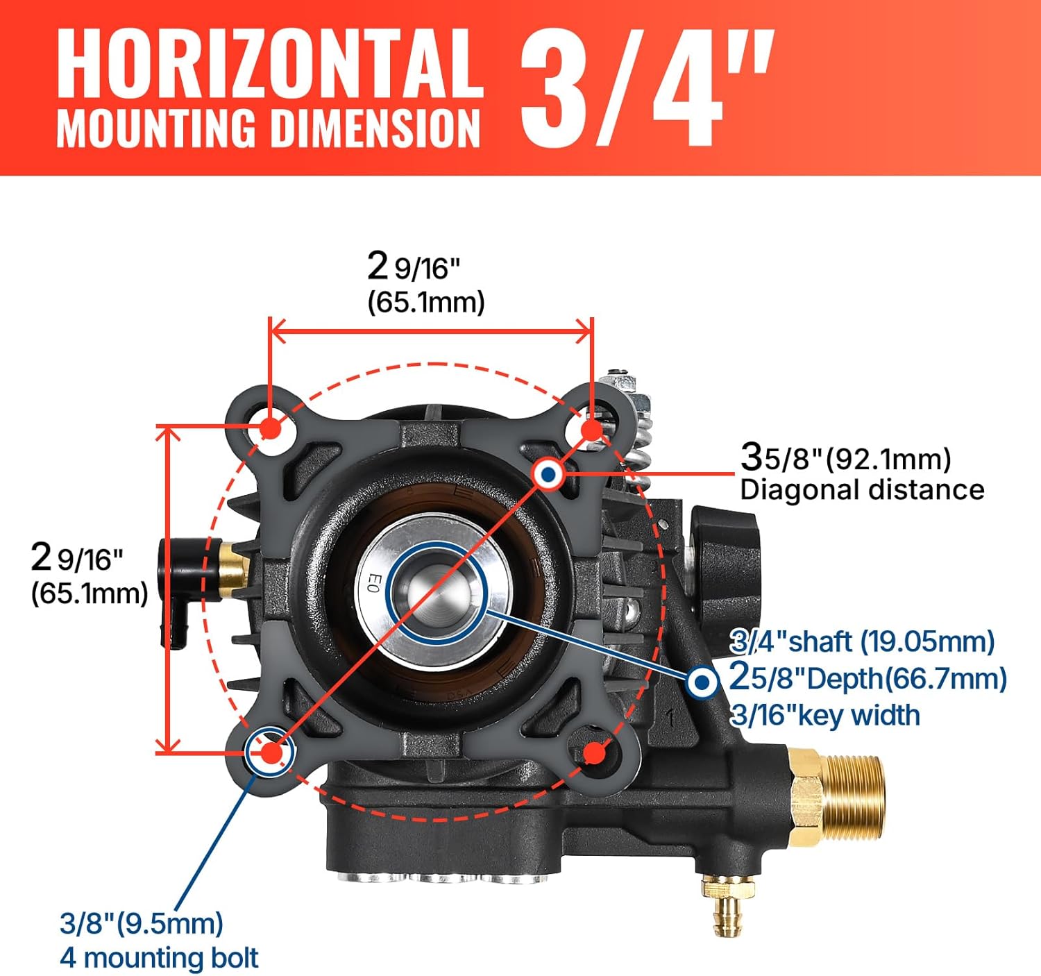 YAMATIC Pressure Washer Pump 3/4" Shaft Horizontal Power Washer Pump Max 3200 PSI 2.5 GPM Replacement Pump Compatible with Simpson 90028, 90029,MSH3125,520006, Honda GC190 GC160,AR rmv 2.5g30 - Image 5