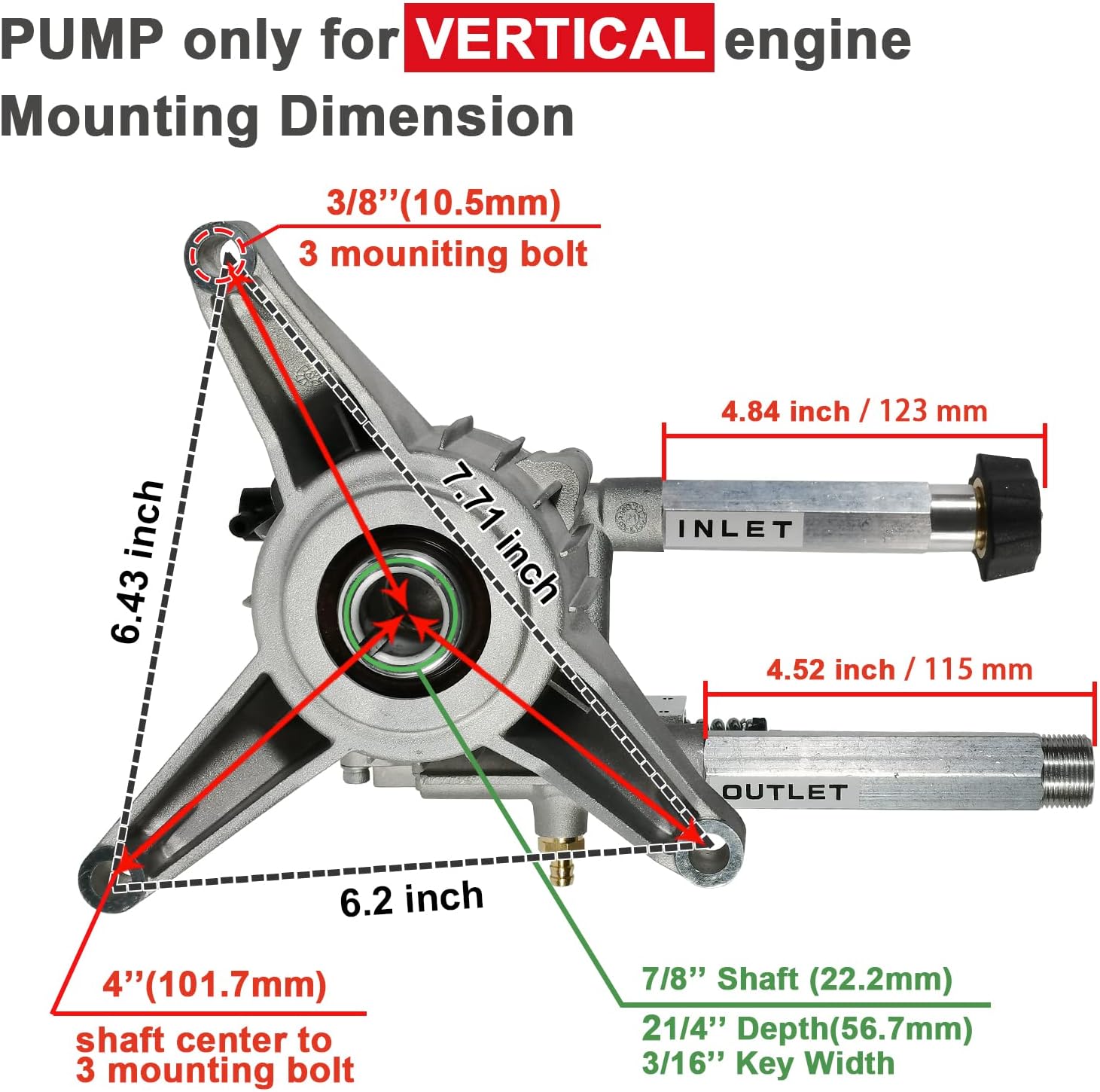 YAMATIC Vertical 7/8" Pressure Washer Pump — FRONT Inlet/Outlet, 3000 PSI 2.5 GPM — Replacement for Select Troy Bilt, Craftsman, Karcher, Brute, Homelite - Image 5