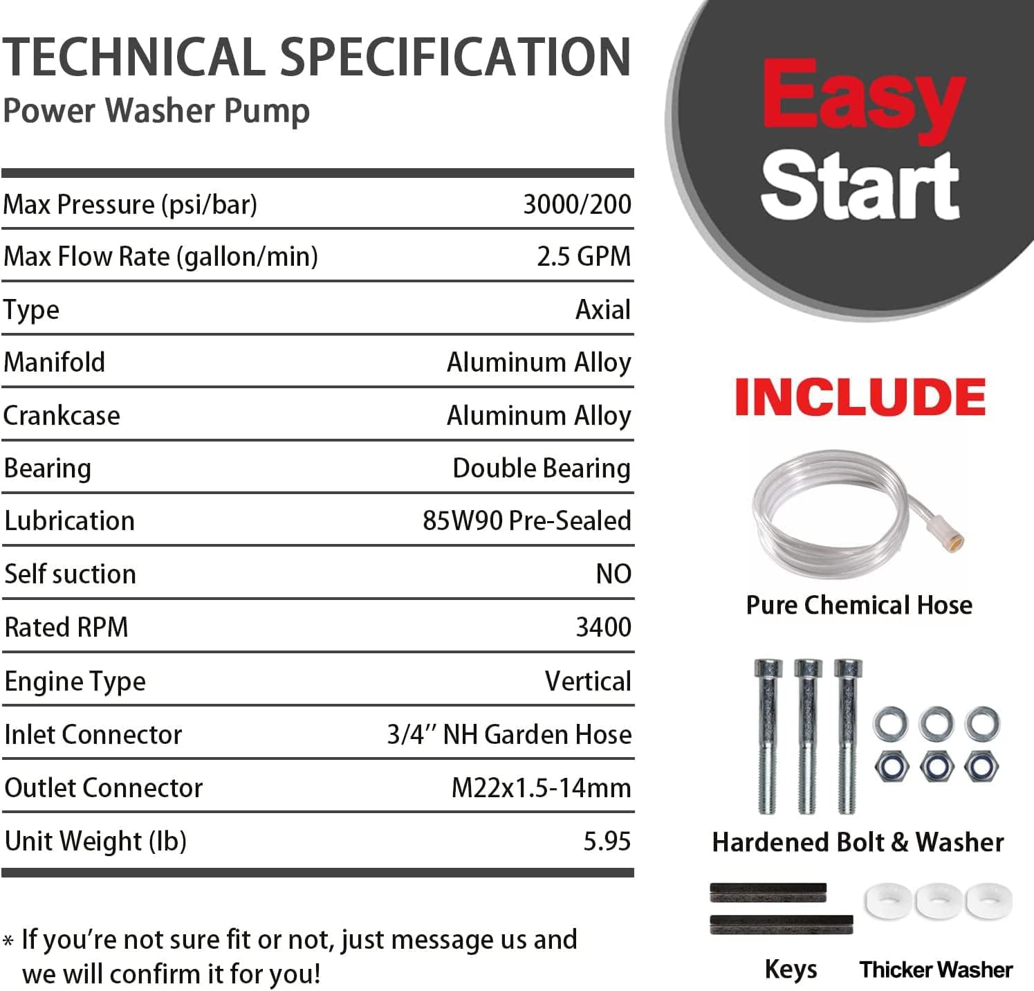 YAMATIC Vertical 7/8" Pressure Washer Pump — FRONT Inlet/Outlet, 3000 PSI 2.5 GPM — Replacement for Select Troy Bilt, Craftsman, Karcher, Brute, Homelite - Image 2