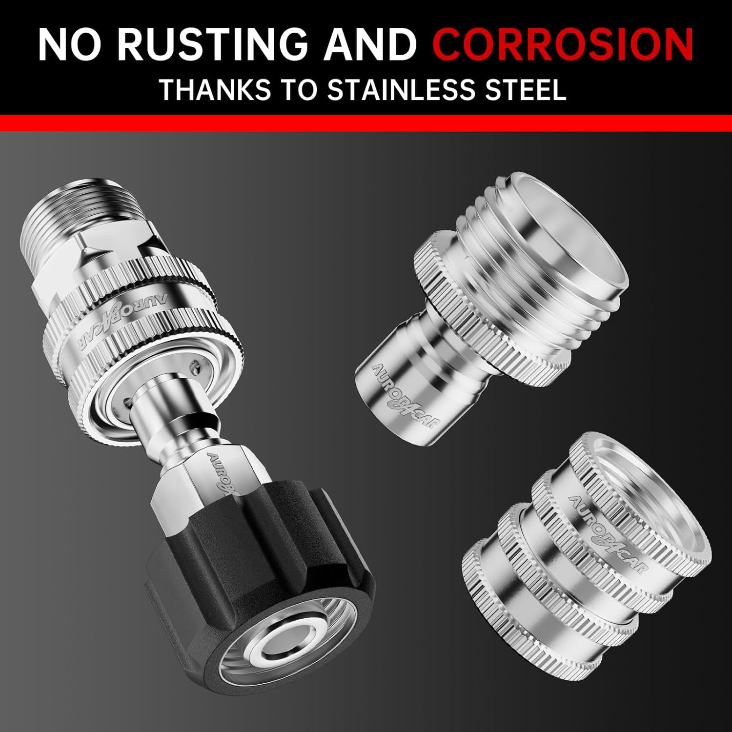 AURORA CAR Pressure Washer Quick Connect Kit, Stainless Steel Pressure Washer Adapter Set, M22-14mm Swivel to 3/8" Quick Connect Fittings, 3/4 Inch Hose Fittings, 8 Pack - Image 4
