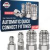 McKillans® 3-8 NPT Automatic Pressure Washer Quick Connect Kit of 4 - Stainless Steel - 3-8 Pressure Washer Quick Connect Fittings - Power Washer NPT 3-8 - PUSH-TO-CONNECT - Upgraded Viton O-Rings - 1