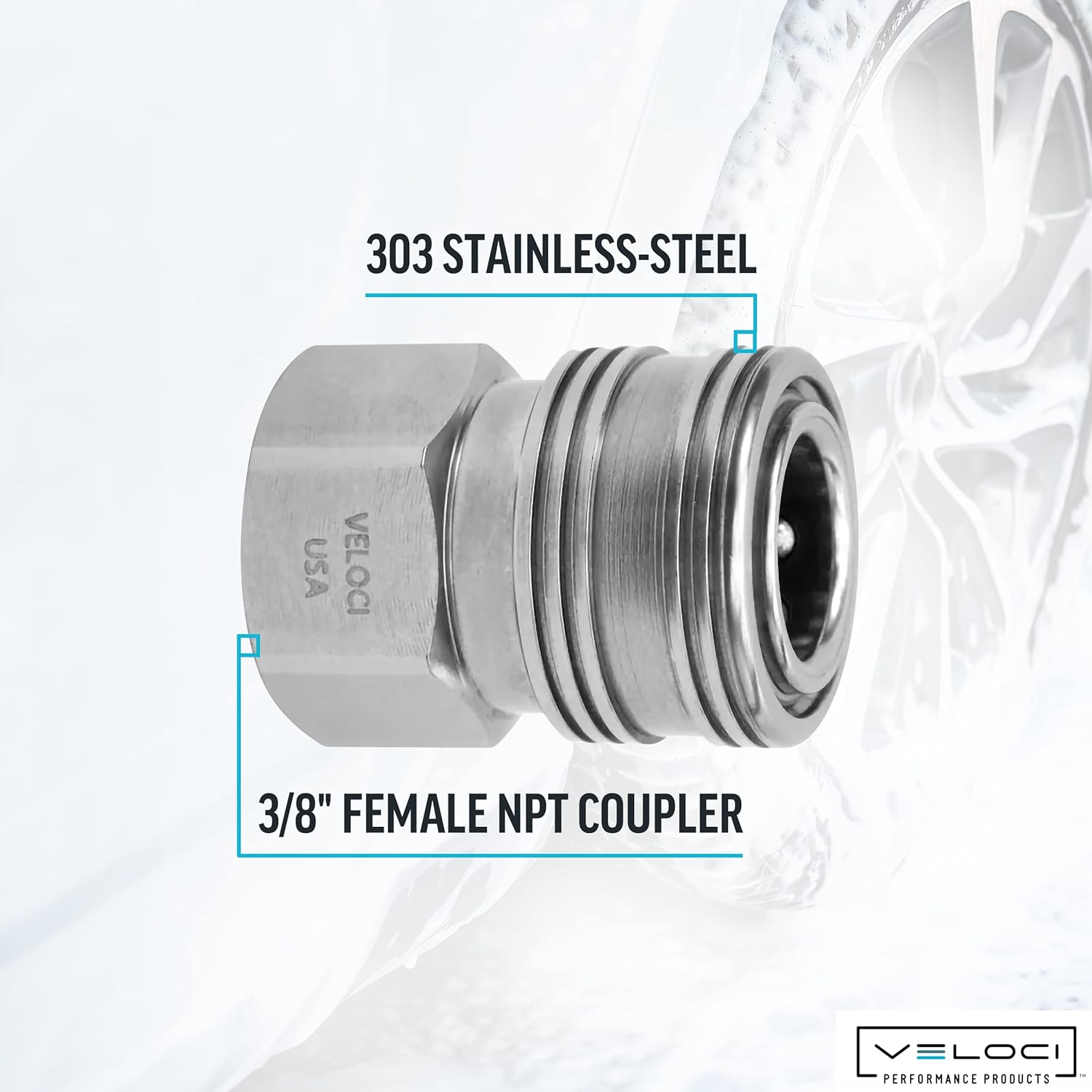 Veloci Prima 3/8" Stainless Steel Female NPT Quick Coupler for Pressure Washer Attachments 3/8" Hoses and Spray Guns, Quick Disconnect Fittings, Made in the USA Commercial Grade - Image 4