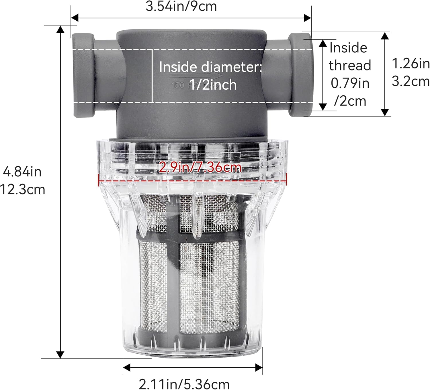 1/2'' Female NPT in-Line Strainer - Garden Hose Filter for High Pressure Washer, Sediment Filter with 30 Mesh Stainless Steel Screen (1/2'' 30 Mesh) - Image 6