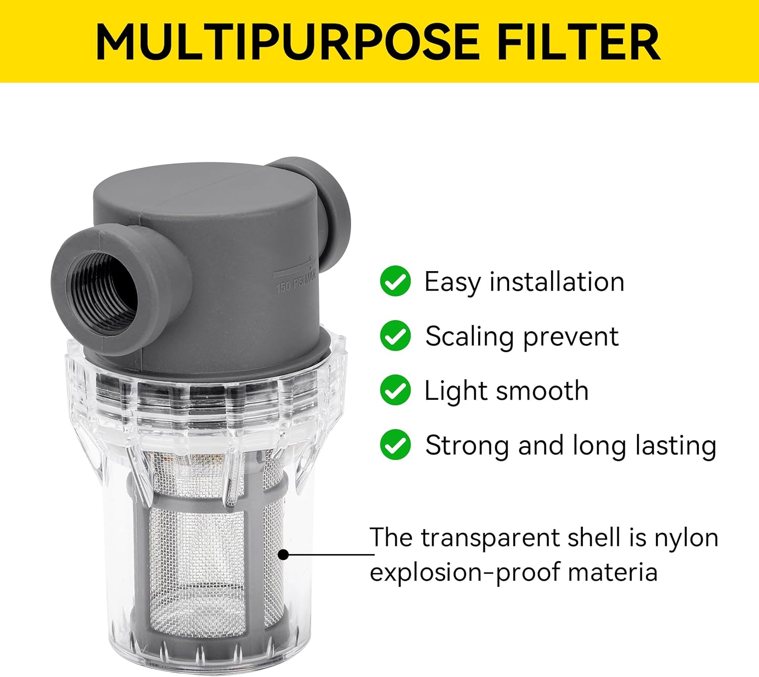 1/2'' Female NPT in-Line Strainer - Garden Hose Filter for High Pressure Washer, Sediment Filter with 30 Mesh Stainless Steel Screen (1/2'' 30 Mesh) - Image 3