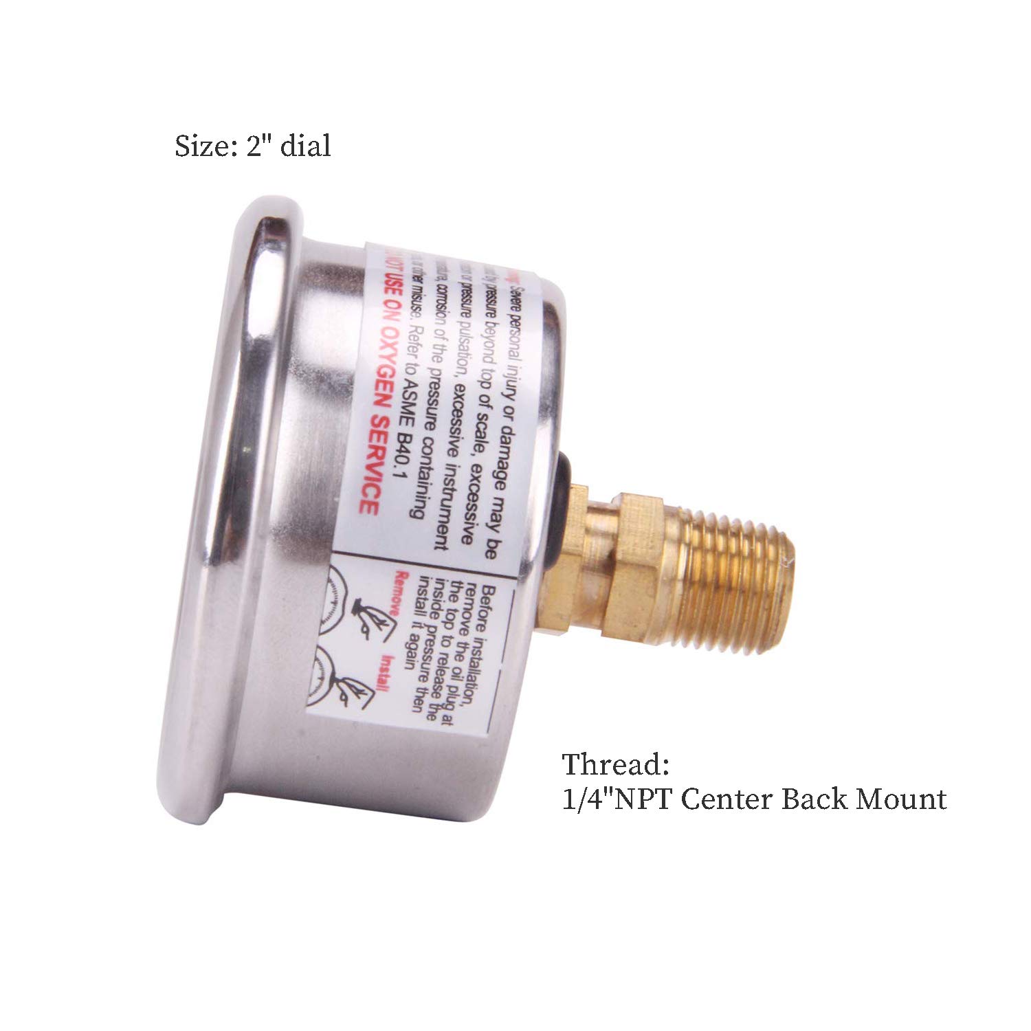 2" Dial Pool Filter Pressure Gauge, Glycerine Filled Pressure Gauge, Water Pressure Gauge, 304 Stainless Steel Case,1/4" NPT Center Back Mount - Image 5