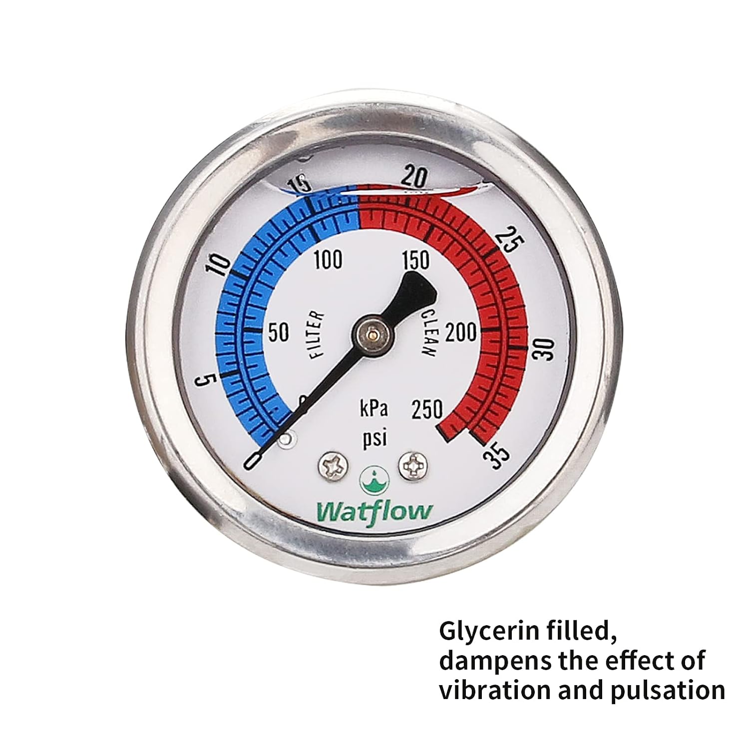 2" Dial Pool Filter Pressure Gauge, Glycerine Filled Pressure Gauge, Water Pressure Gauge, 304 Stainless Steel Case,1/4" NPT Center Back Mount - Image 3