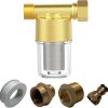 40 Micron Brass Inline Spin Down Sediment Water Filter for Washer, Washing Machine, Shower, Well Water, with 3-4 GHT +1-2 NPT Adapter + 3-4 GHT Female Garden Hose Faucet Nozzle Connector (Brass) - 1