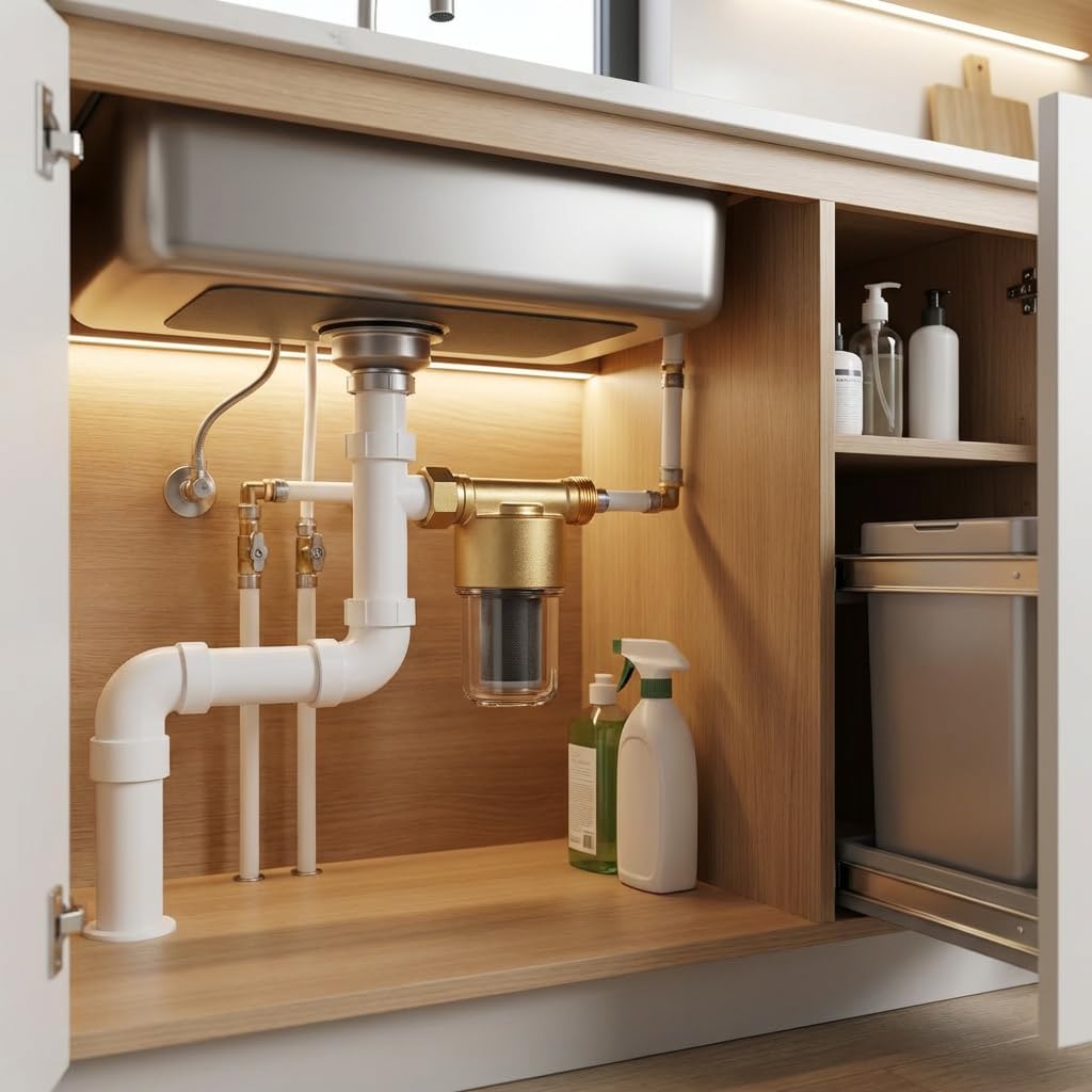 40 Micron Brass Inline Spin Down Sediment Water Filter for Washer, Washing Machine, Shower, Well Water, with 3/4" GHT +1/2" NPT Adapter + 3/4" GHT Female Garden Hose Faucet Nozzle Connector (Brass) - Image 2