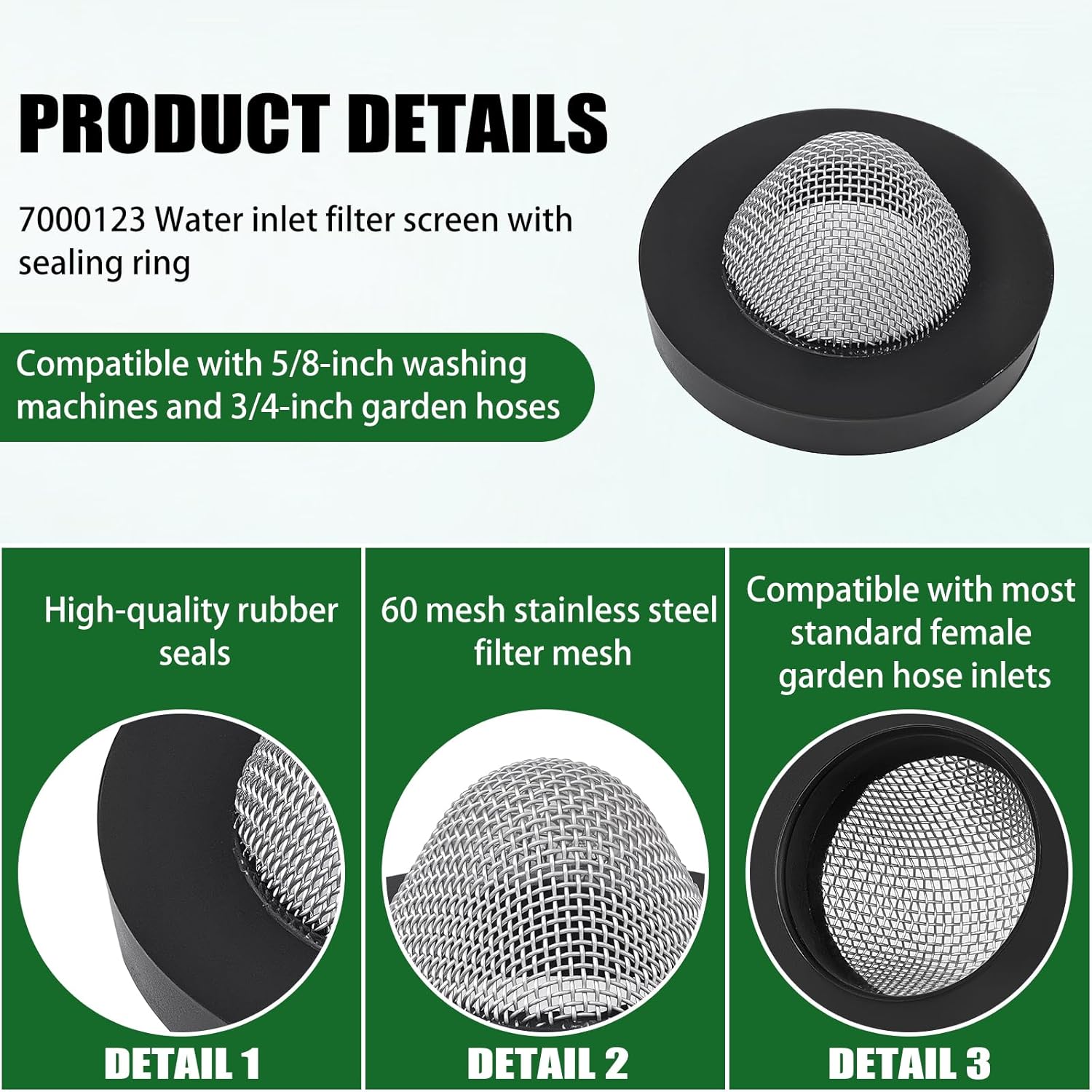 7000123 Inlet Screen Filter with Gasket for Simpson Gas Powered Pressure Washer Pumps DXPW3025, DXPW4035, DXPW3425, DXPW4240-CA, DPW3835-CA - 3PCS - Image 5