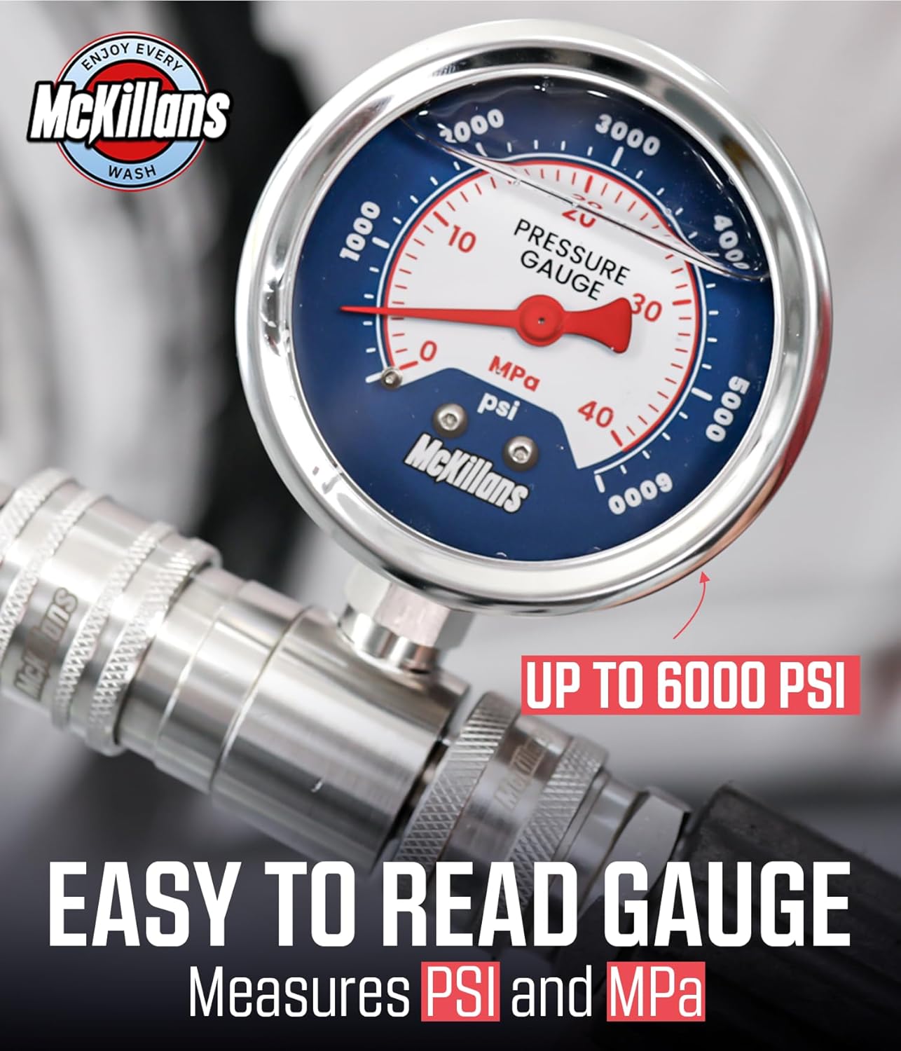 McKillans® High Pressure Washer Gauge - Push-to-Connect 3/8" Automatic Quick Connect - Stainless Steel - up to 6000 PSI - Measure Both PSI and MPa - Power Washer Pressure Gauge - Image 7