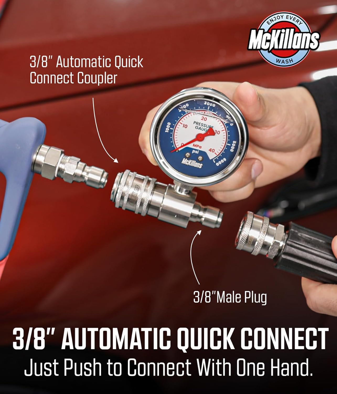 McKillans® High Pressure Washer Gauge - Push-to-Connect 3/8" Automatic Quick Connect - Stainless Steel - up to 6000 PSI - Measure Both PSI and MPa - Power Washer Pressure Gauge - Image 6