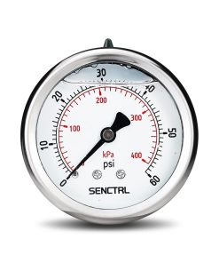 SENCTRL 0-60 Psi Glycerin Liquid Filled Low Pressure Gauge, 2.5 Dial Size, 1-4 NPT Back Mount, Stainless Steel Case, for Pool Sand Filter Pump Tire Water Oil Air Pressure Test - 1