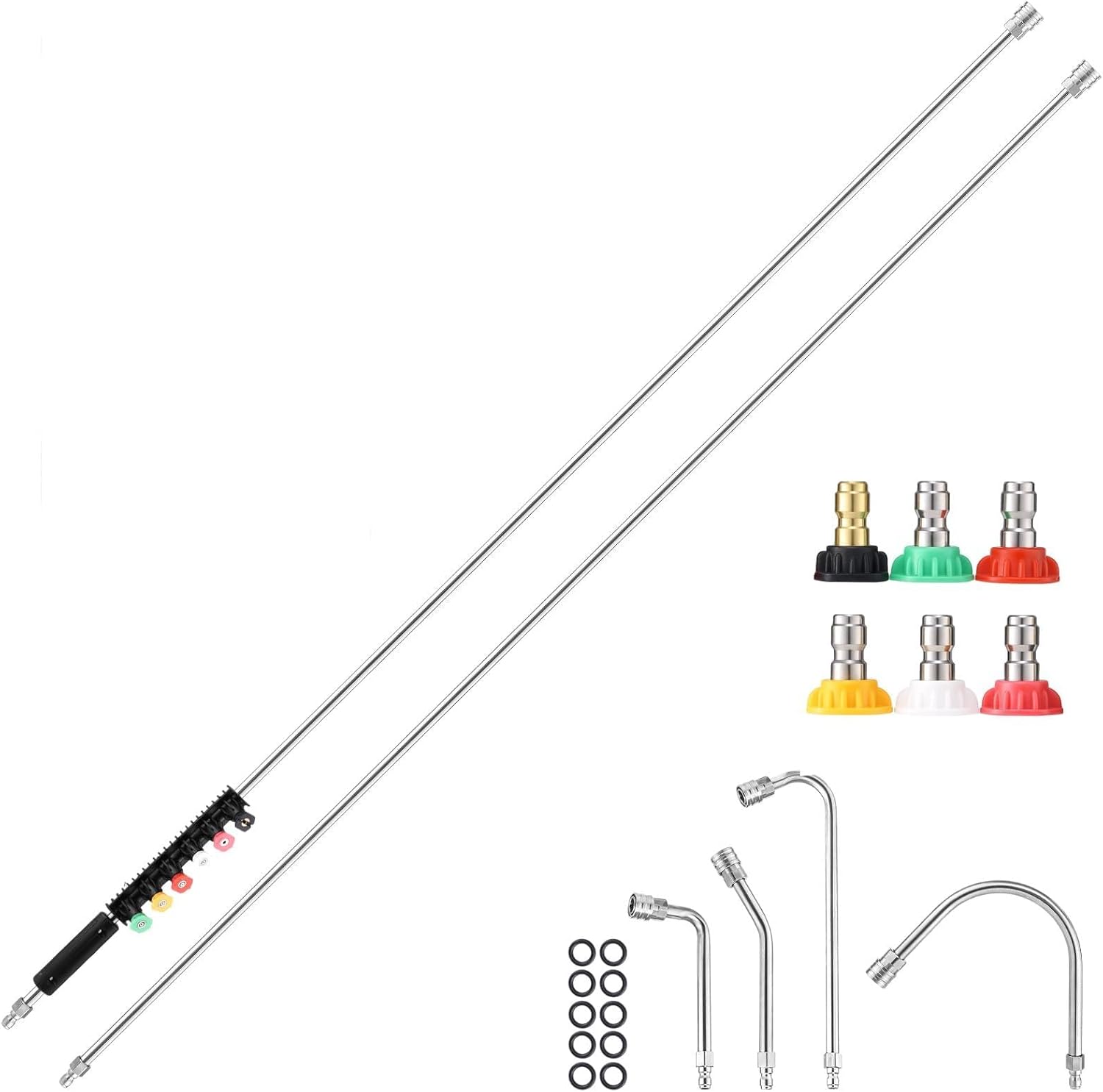135(11.25) Pressure Washer Extension Wand, 4000 PSI Gutter Roof Cleaner - with 6 Pressure Washer Gutter Cleaner Attachments, 6 Nozzle Tips, 1-4 Quick Connect Fitting - 1