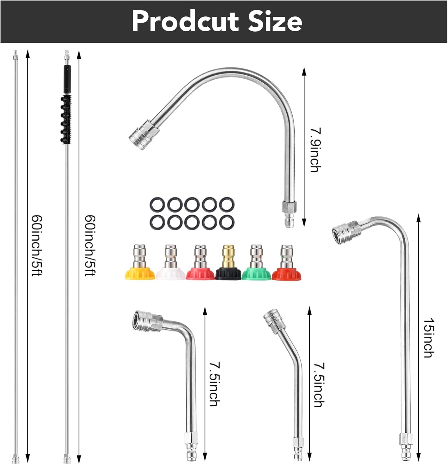 135"(11.25') Pressure Washer Extension Wand, 4000 PSI Gutter Roof Cleaner | with 6 Pressure Washer Gutter Cleaner Attachments, 6 Nozzle Tips, 1/4” Quick Connect Fitting, for Siding Underbody Cleaning - Image 7