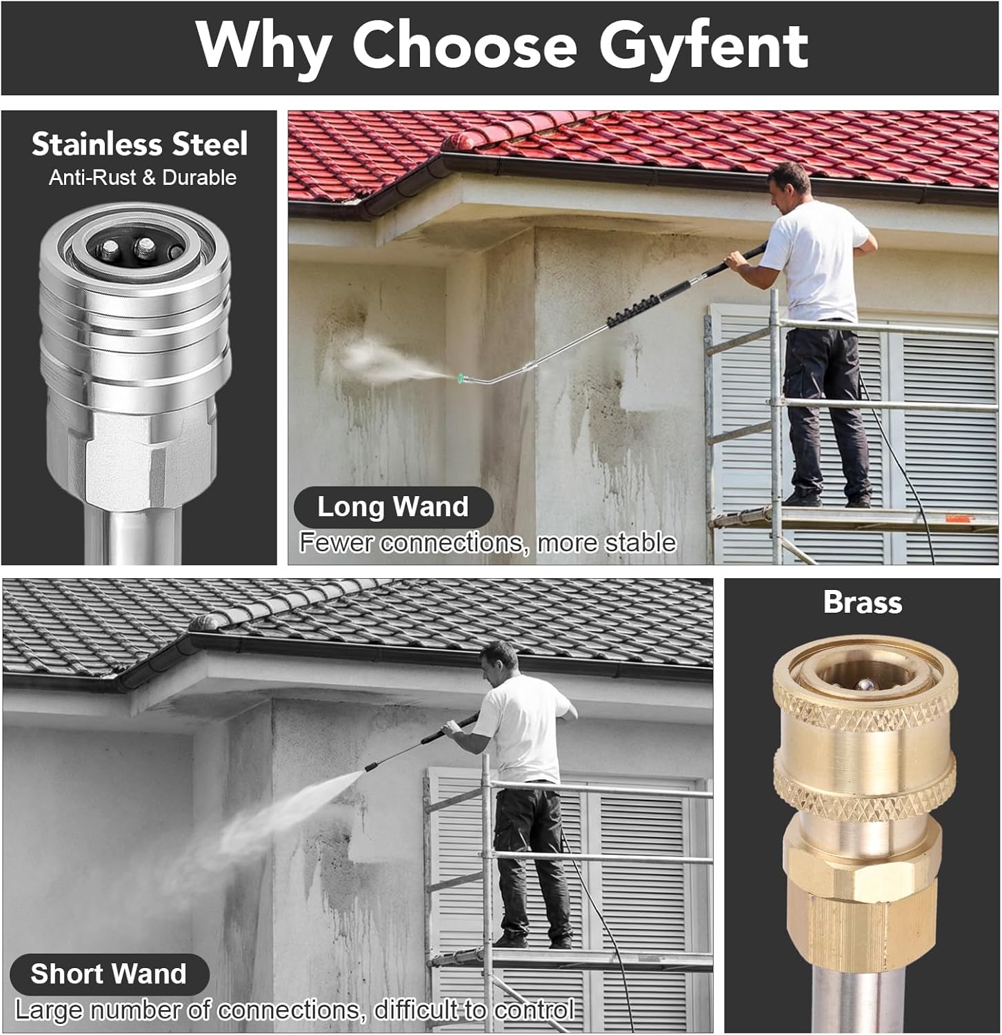 135"(11.25') Pressure Washer Extension Wand, 4000 PSI Gutter Roof Cleaner | with 6 Pressure Washer Gutter Cleaner Attachments, 6 Nozzle Tips, 1/4” Quick Connect Fitting, for Siding Underbody Cleaning - Image 5