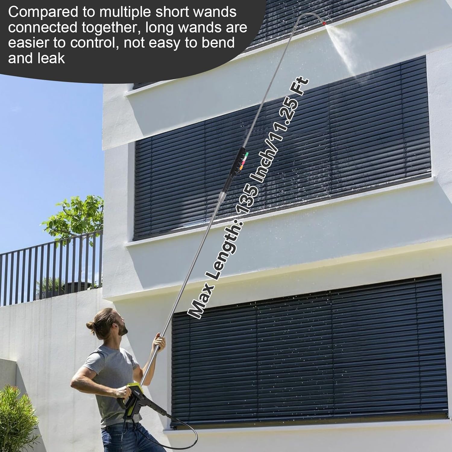 135"(11.25') Pressure Washer Extension Wand, 4000 PSI Gutter Roof Cleaner | with 6 Pressure Washer Gutter Cleaner Attachments, 6 Nozzle Tips, 1/4” Quick Connect Fitting, for Siding Underbody Cleaning - Image 3