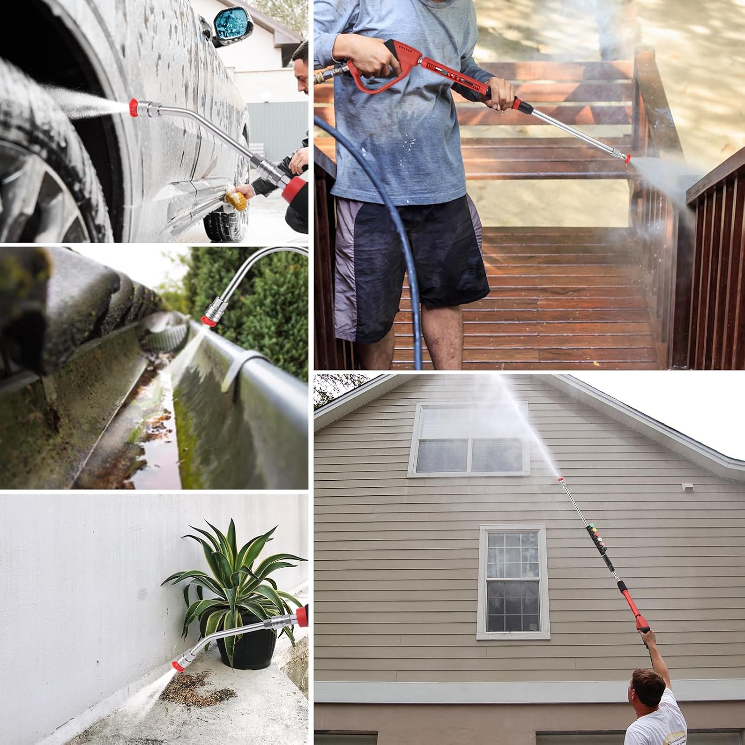 135"(11.25') Pressure Washer Extension Wand, 4000 PSI Gutter Roof Cleaner | with 6 Pressure Washer Gutter Cleaner Attachments, 6 Nozzle Tips, 1/4” Quick Connect Fitting, for Siding Underbody Cleaning - Image 2
